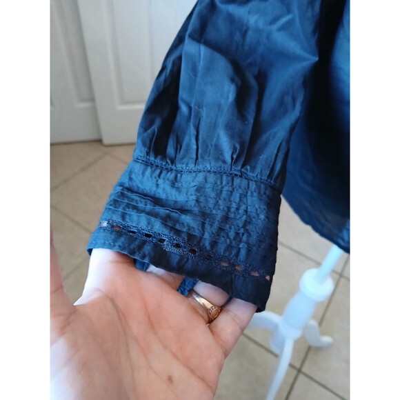 J.Crew Womens XXL Black Pintuck Blouse Long Sleeve Button Front Boho Top - Picture 5 of 16